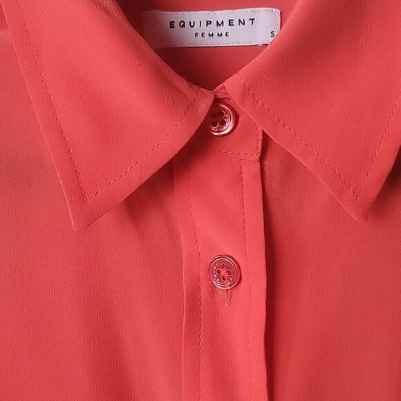 NWT Equipment S Coral Silk Button Up Modest Long Sleeve Office Shirt Top Blouse - Picture 7 of 13